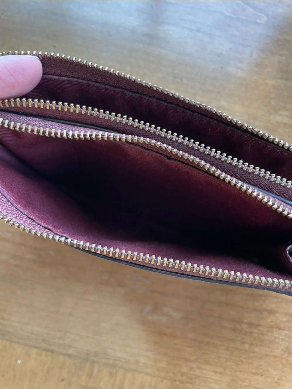 Coach Double Corner Zip Wristlet Burgundy Pebble Leather F87590 (No Strap)